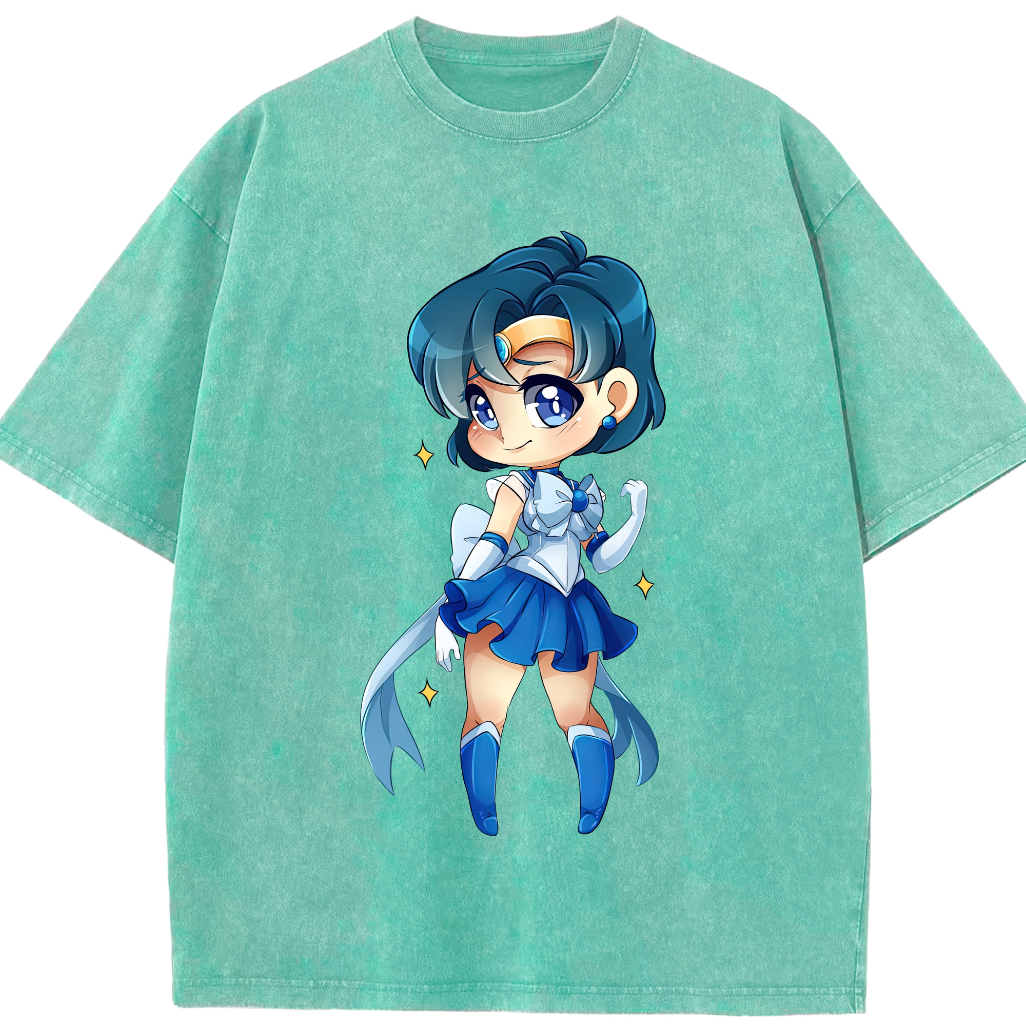 （画像用） 美少女戦士セーラームーン 水野 亜美 みずの あみ Sailor Moon Mizuno Ami 綿100% ヴィンテージ風 半袖Tシャツ（フロントプリント）